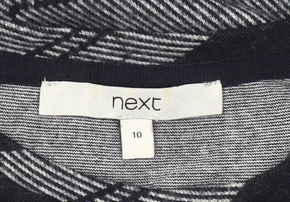 Next Womens Black Check Knit Blouse Size 10 Long Sleeve