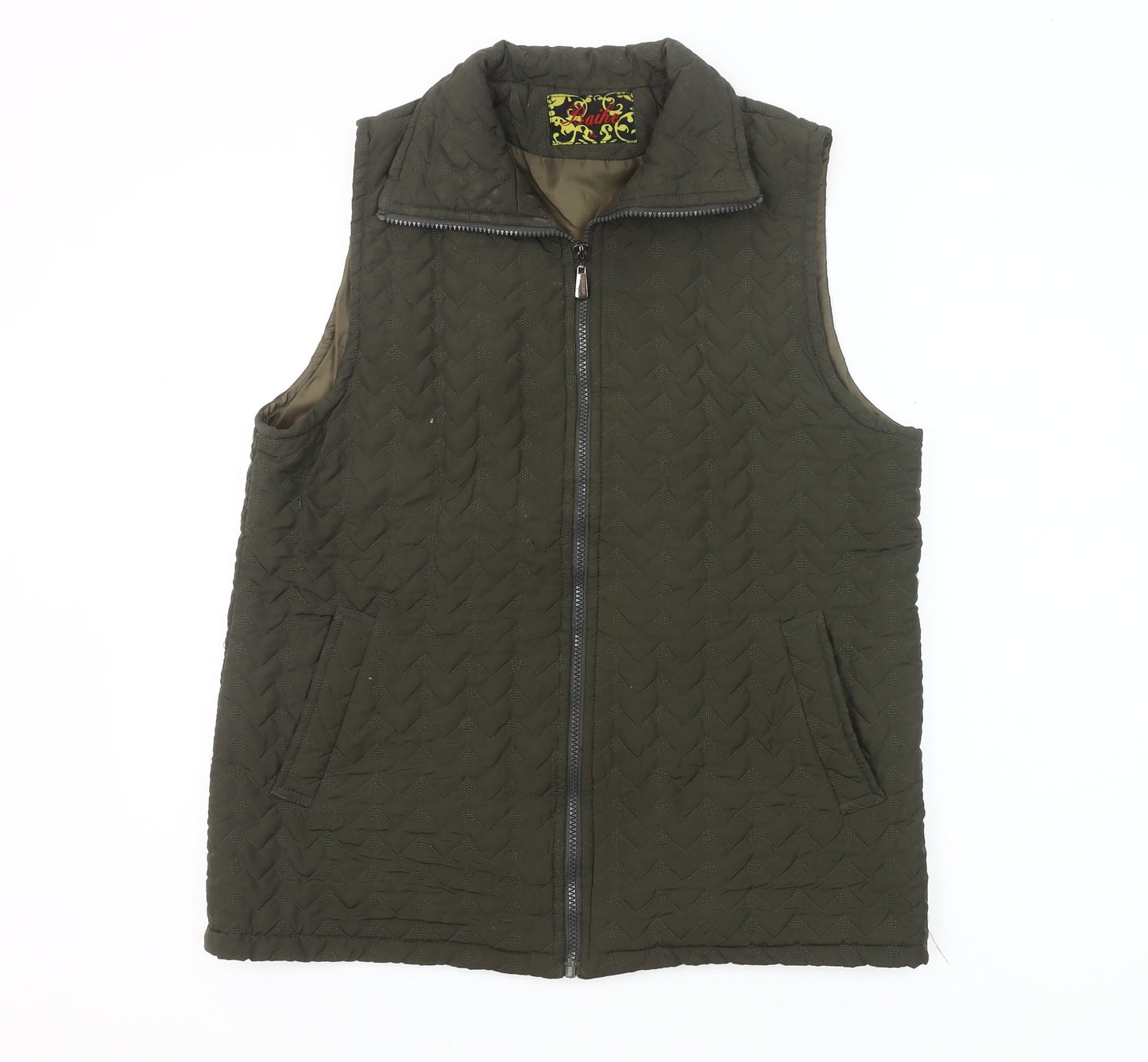 Baihe Women's Green Quilted Sleeveless Waistcoat XL Zip Pockets