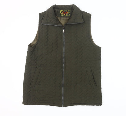Baihe Women's Green Quilted Sleeveless Waistcoat XL Zip Pockets