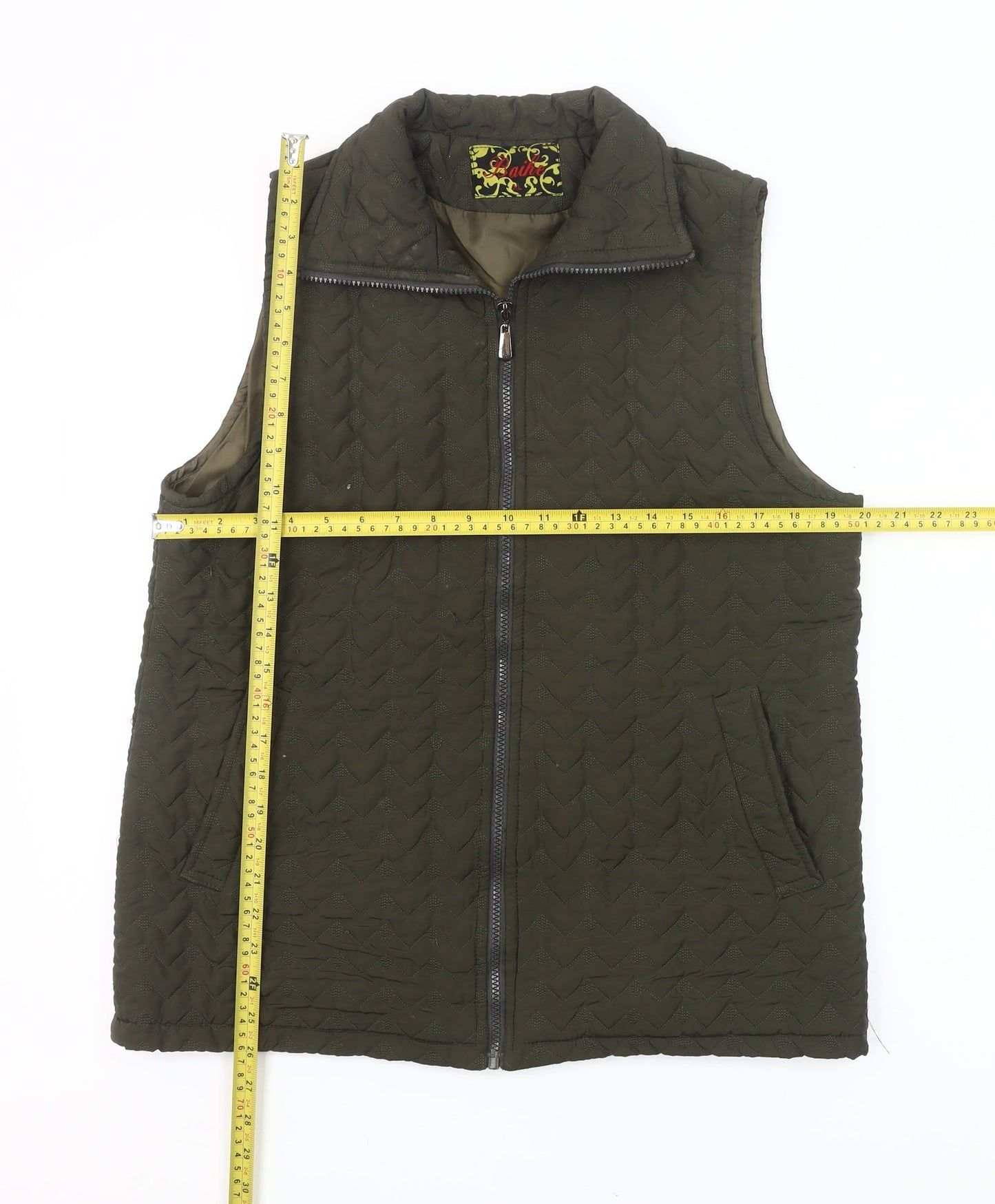 Baihe Women's Green Quilted Sleeveless Waistcoat XL Zip Pockets