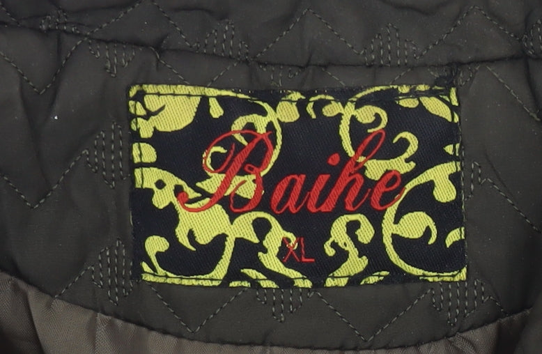 Baihe Women's Green Quilted Sleeveless Waistcoat XL Zip Pockets