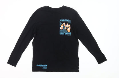 Marks and Spencer Boys Black 12-13 Years Long Sleeve Gaming Pyjama Top