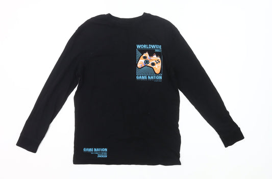 Marks and Spencer Boys Black 12-13 Years Long Sleeve Gaming Pyjama Top