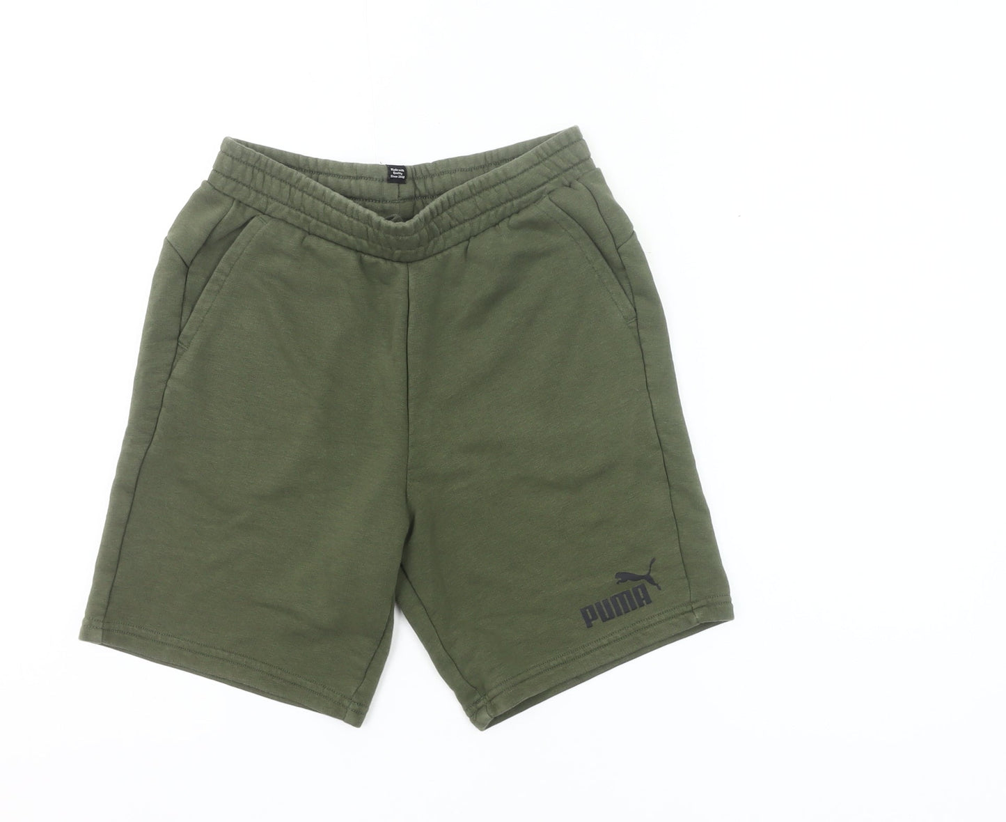 Puma Boys Green Sweat Shorts 11-12 Years Regular Fit Sports Activewear