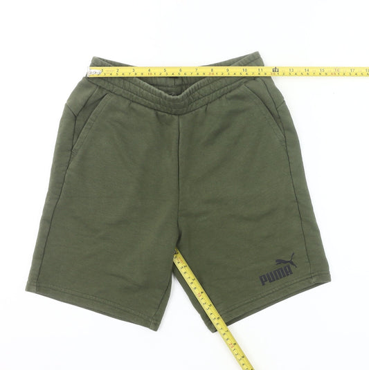 Puma Boys Green Sweat Shorts 11-12 Years Regular Fit Sports Activewear