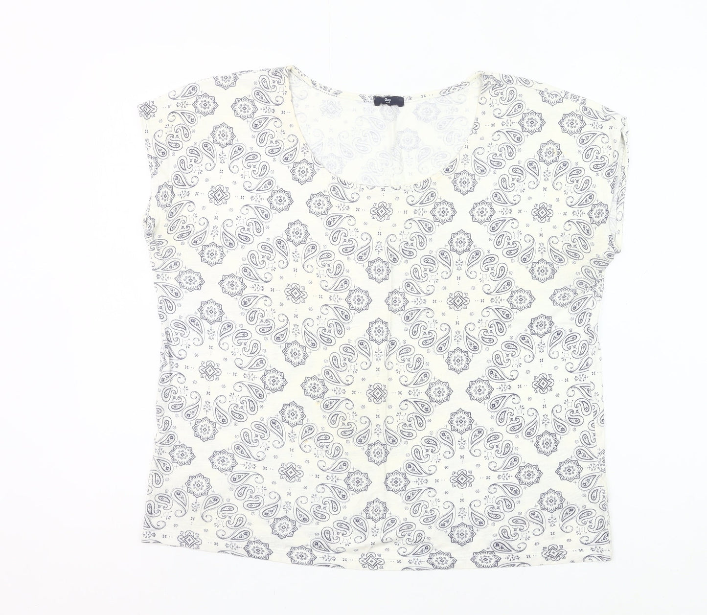 Gap Women Ivory Paisley Print Scoop Neck T-Shirt Size M