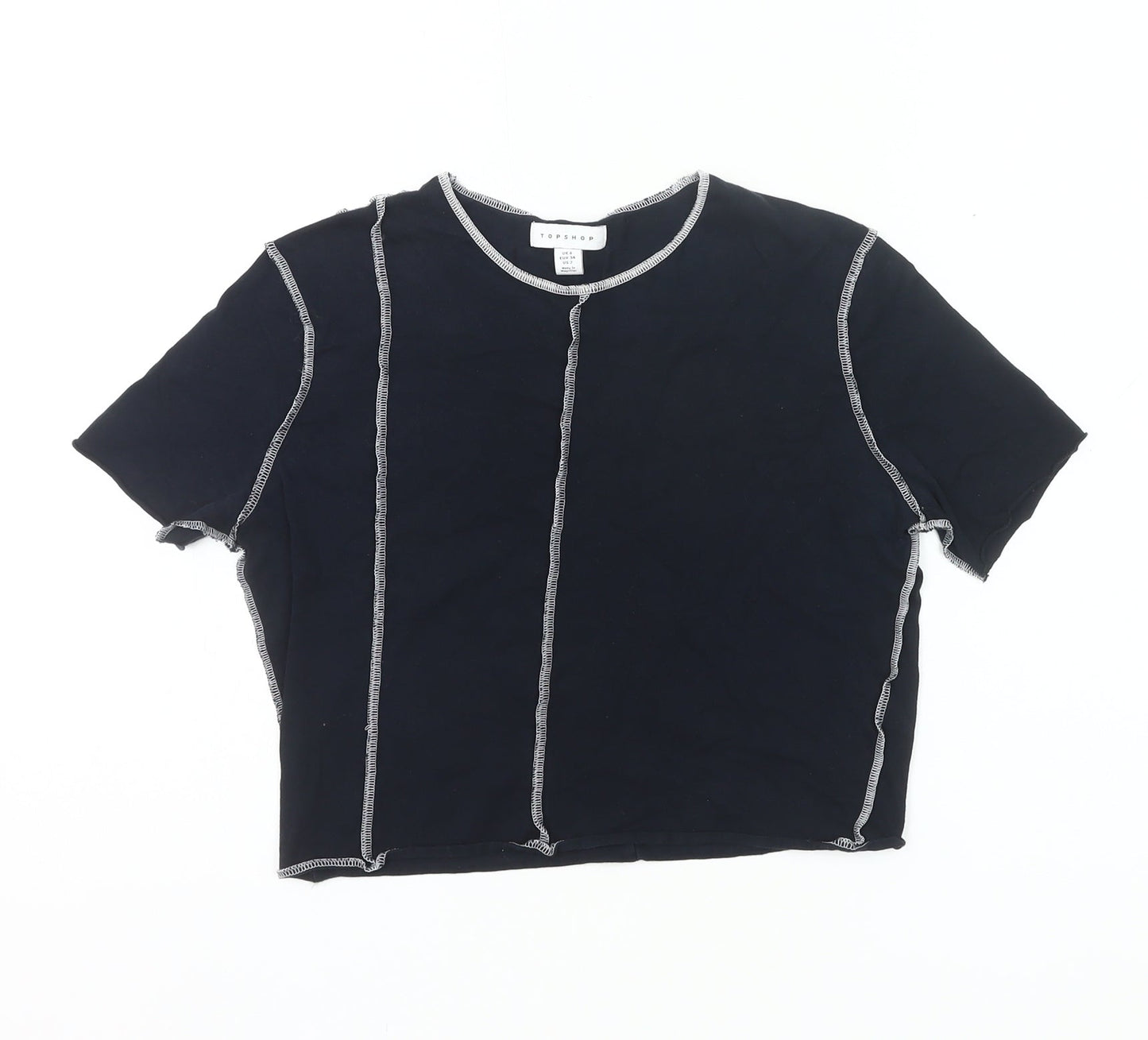Topshop Women’s Black Cropped Cotton T-Shirt UK 6 Slim Fit