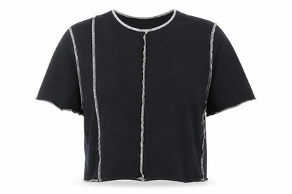 Topshop Women’s Black Cropped Cotton T-Shirt UK 6 Slim Fit