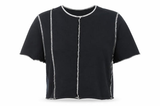 Topshop Women’s Black Cropped Cotton T-Shirt UK 6 Slim Fit