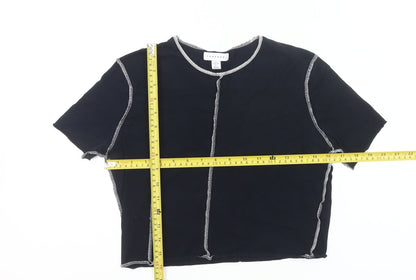 Topshop Women’s Black Cropped Cotton T-Shirt UK 6 Slim Fit
