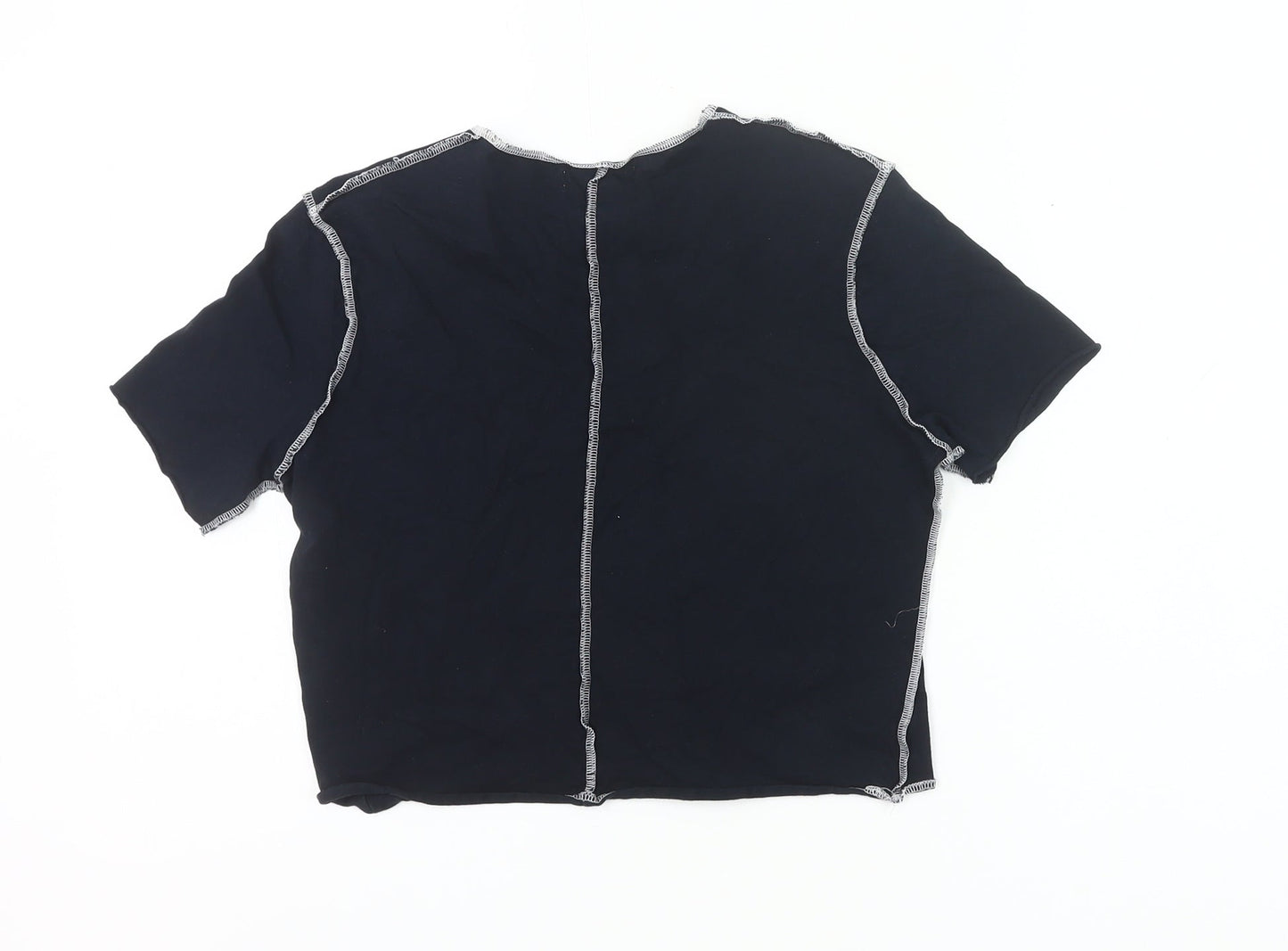 Topshop Women’s Black Cropped Cotton T-Shirt UK 6 Slim Fit