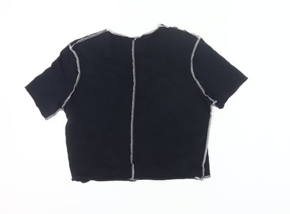 Topshop Women’s Black Cropped Cotton T-Shirt UK 6 Slim Fit