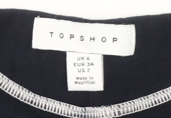 Topshop Women’s Black Cropped Cotton T-Shirt UK 6 Slim Fit