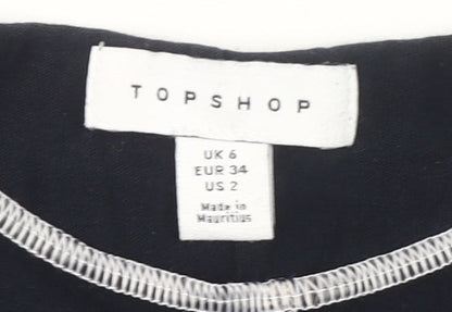 Topshop Women’s Black Cropped Cotton T-Shirt UK 6 Slim Fit