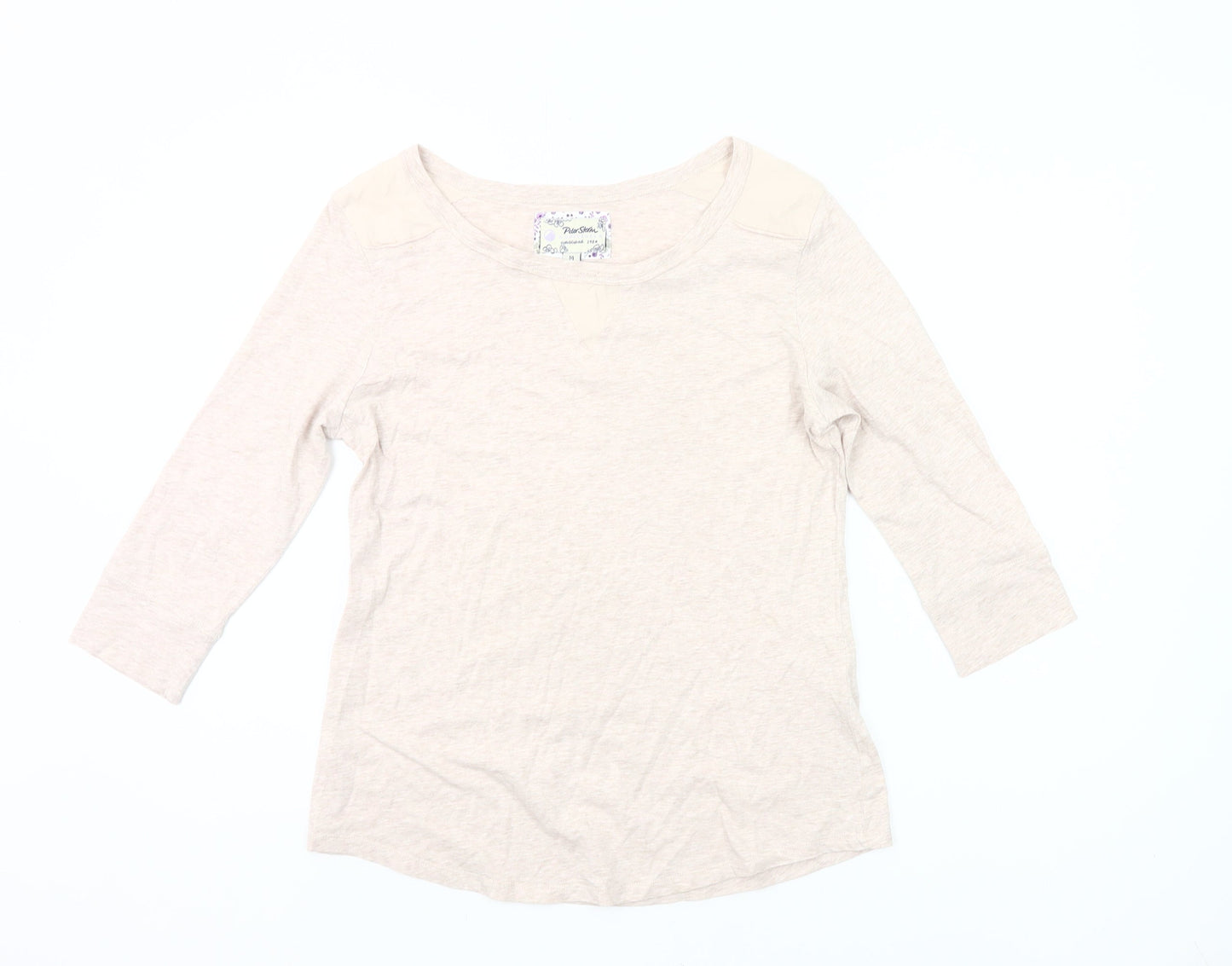 Peter Storm Womens Beige Cotton 3/4 Sleeve Scoop Neck T-Shirt Size 14