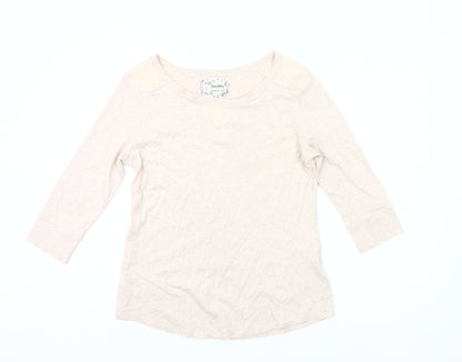 Peter Storm Womens Beige Cotton 3/4 Sleeve Scoop Neck T-Shirt Size 14
