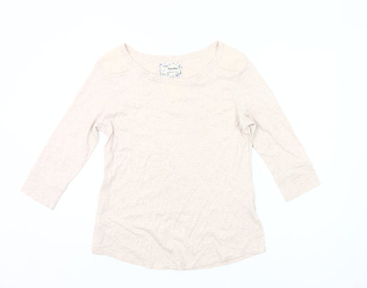 Peter Storm Womens Beige Cotton 3/4 Sleeve Scoop Neck T-Shirt Size 14