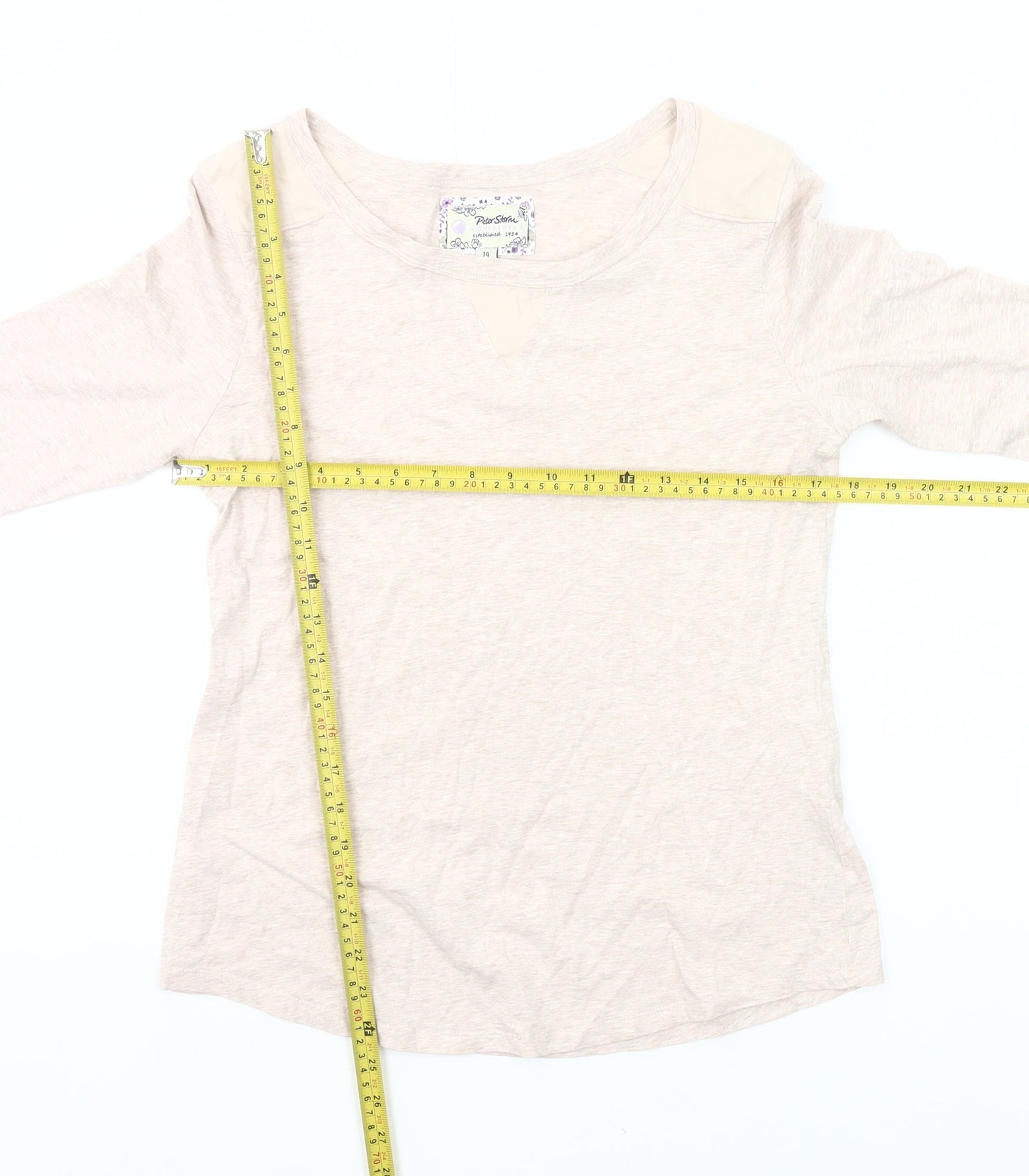 Peter Storm Womens Beige Cotton 3/4 Sleeve Scoop Neck T-Shirt Size 14