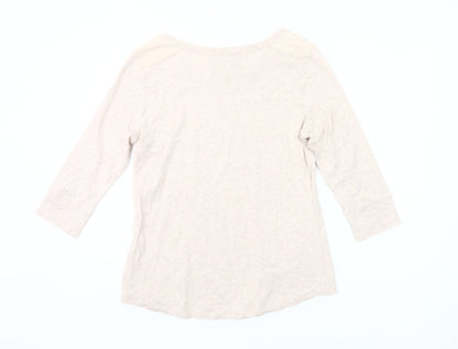 Peter Storm Womens Beige Cotton 3/4 Sleeve Scoop Neck T-Shirt Size 14