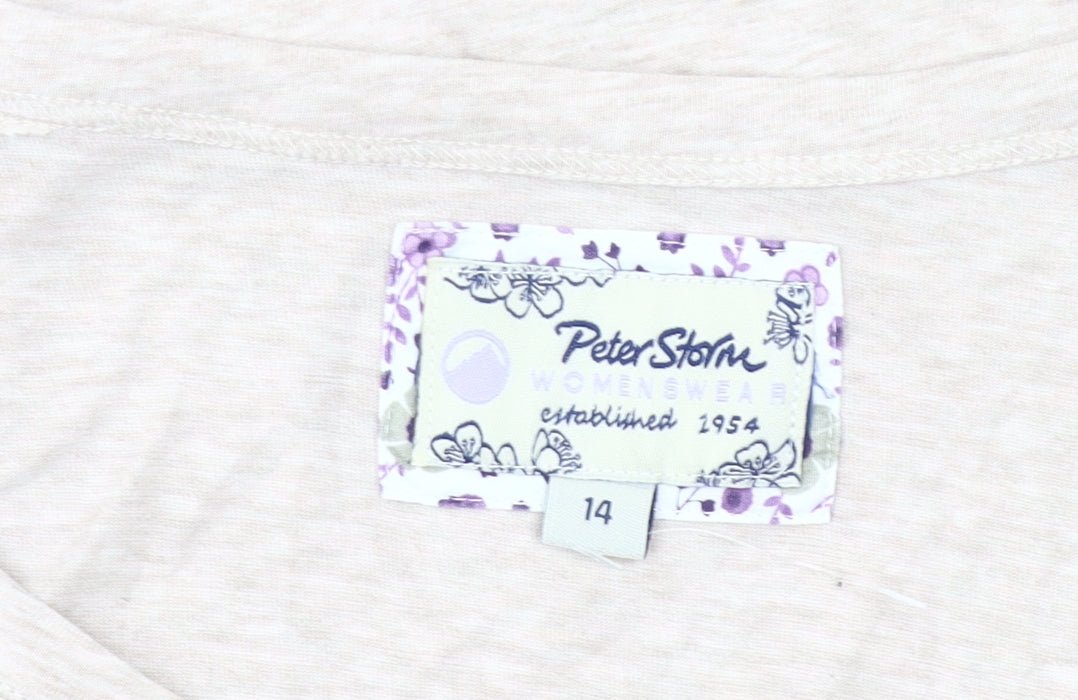 Peter Storm Womens Beige Cotton 3/4 Sleeve Scoop Neck T-Shirt Size 14