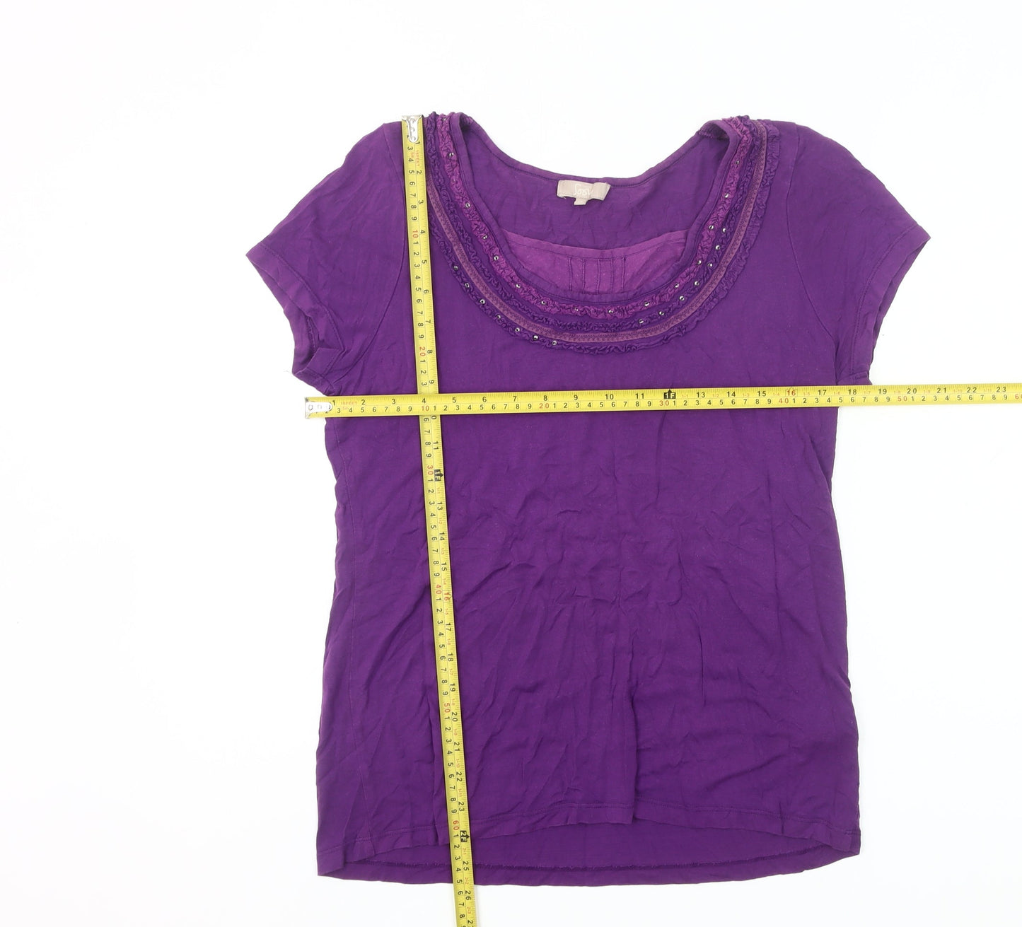 Soon Womens Purple Beaded Scoop Neck Short Sleeve T-Shirt Size 16