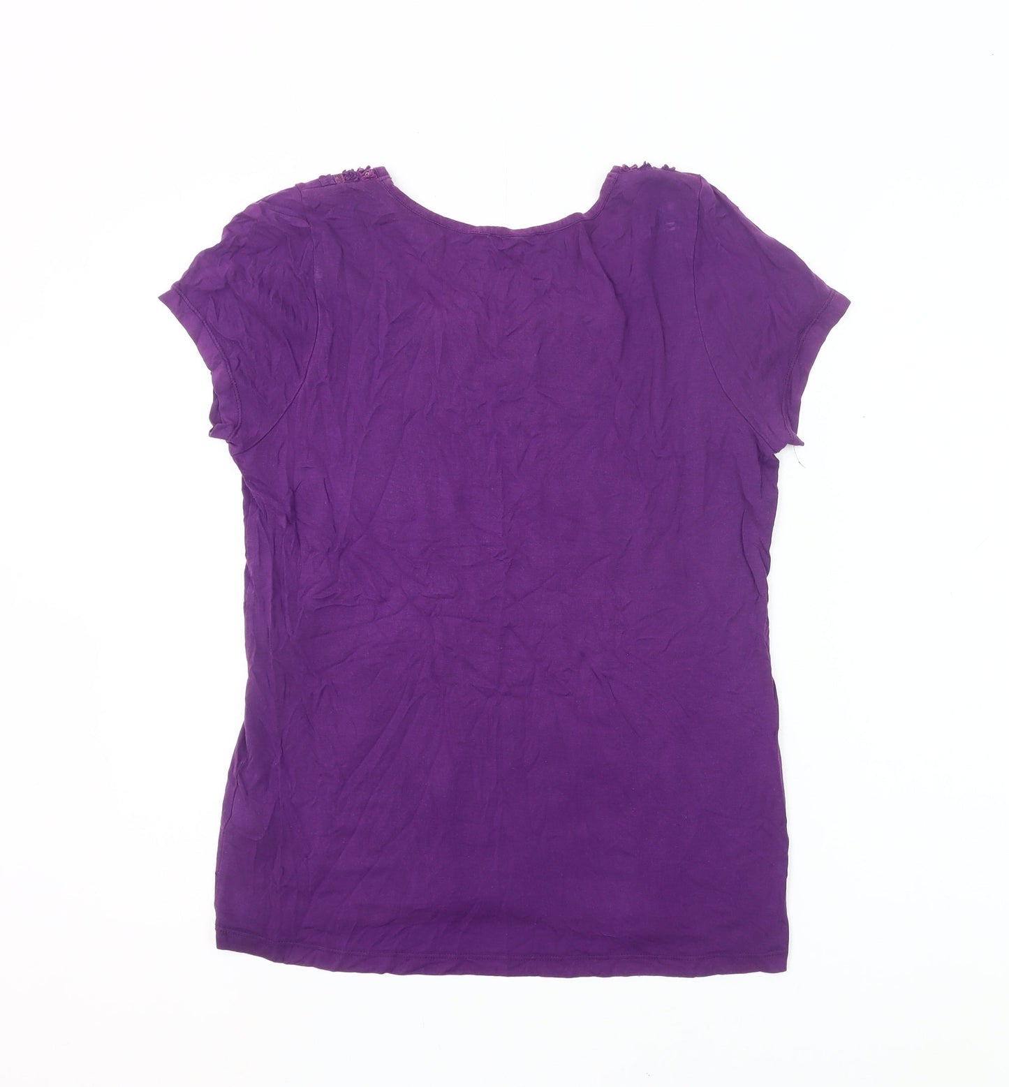 Soon Womens Purple Beaded Scoop Neck Short Sleeve T-Shirt Size 16