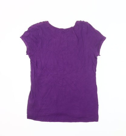 Soon Womens Purple Beaded Scoop Neck Short Sleeve T-Shirt Size 16