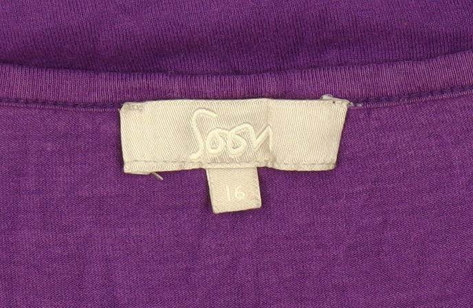 Soon Womens Purple Beaded Scoop Neck Short Sleeve T-Shirt Size 16