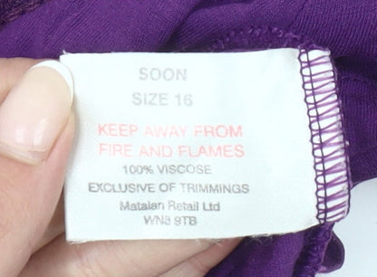 Soon Womens Purple Beaded Scoop Neck Short Sleeve T-Shirt Size 16
