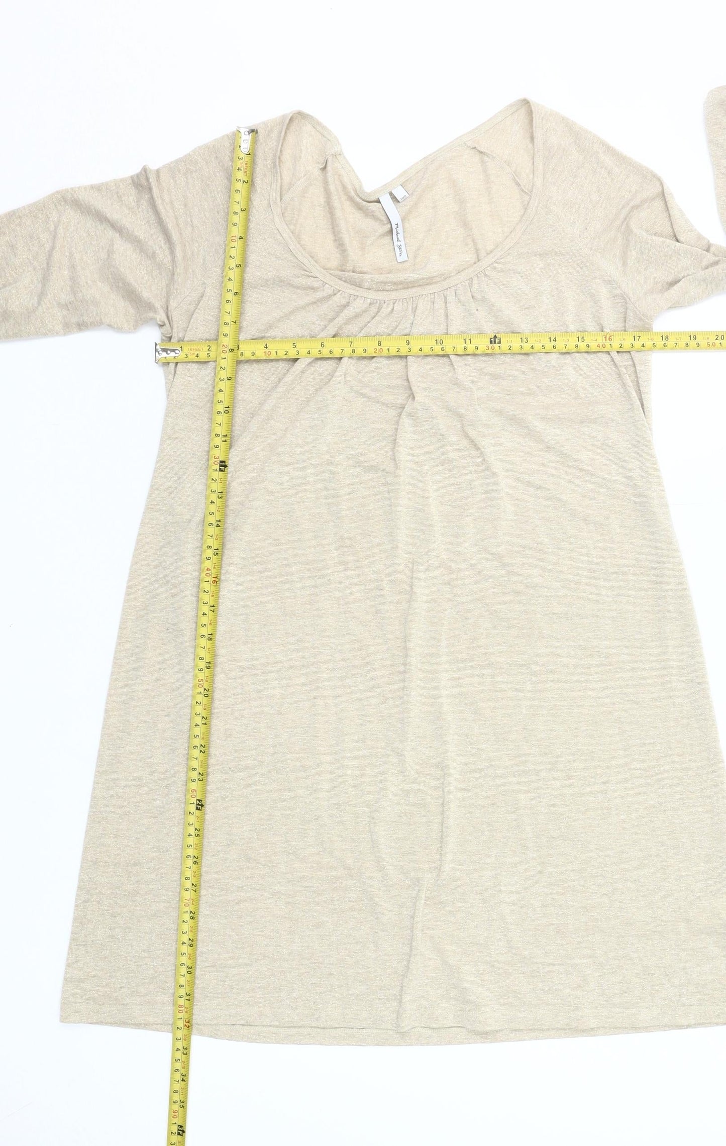Michael Stars Women’s Beige Shift Dress M Long Sleeve Scoop Neck