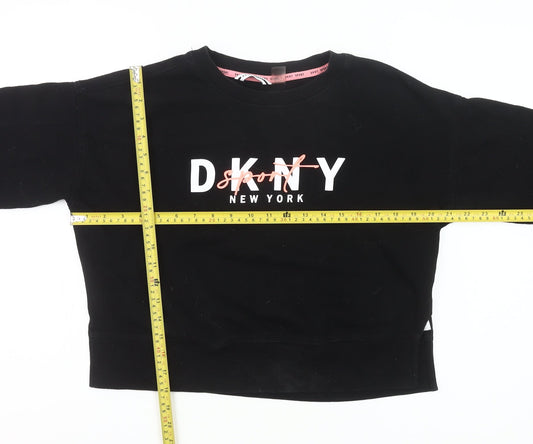 DKNY Women Black Logo Pullover Sweatshirt Size 8 Regular Fit