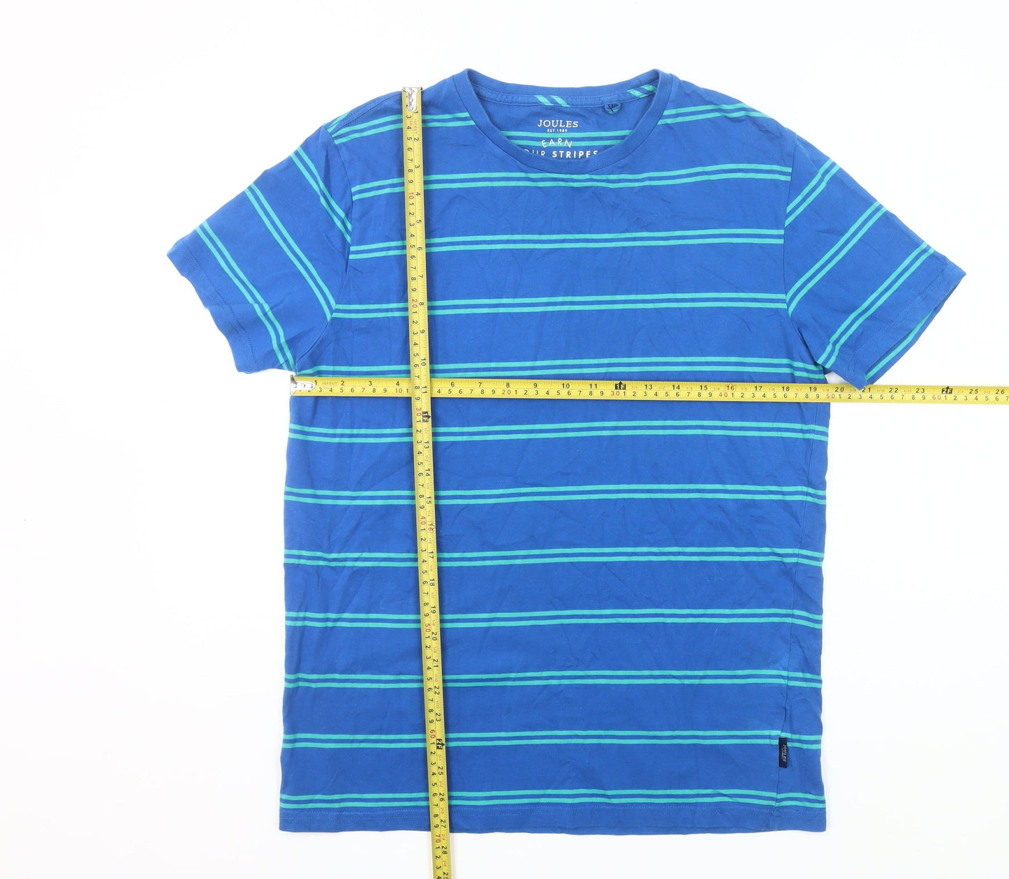 Joules Men's Blue Striped Cotton T-Shirt Size M Crew Neck