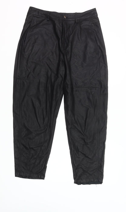 Zara Women Black Faux Leather Tapered Trousers Size 12