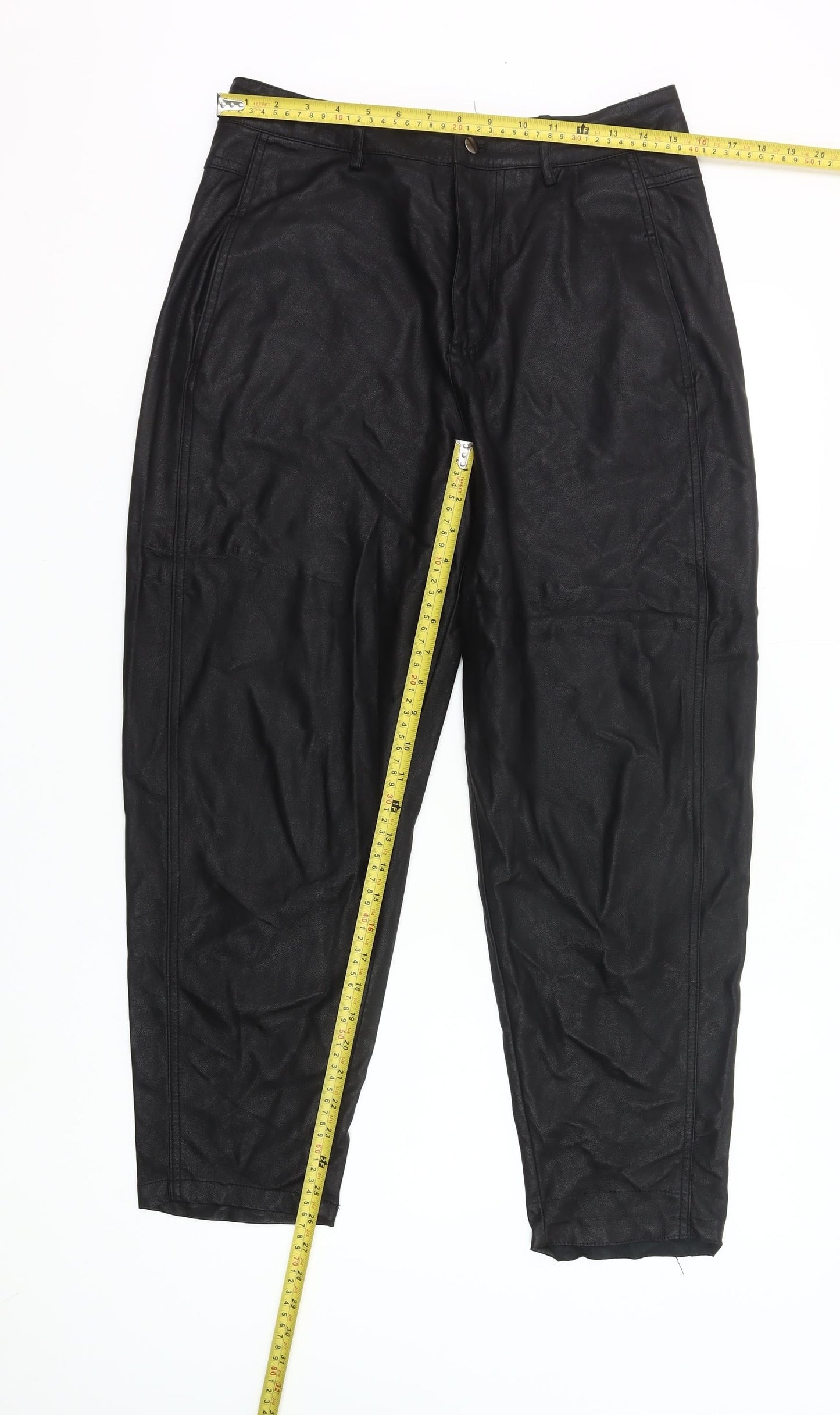 Zara Women Black Faux Leather Tapered Trousers Size 12
