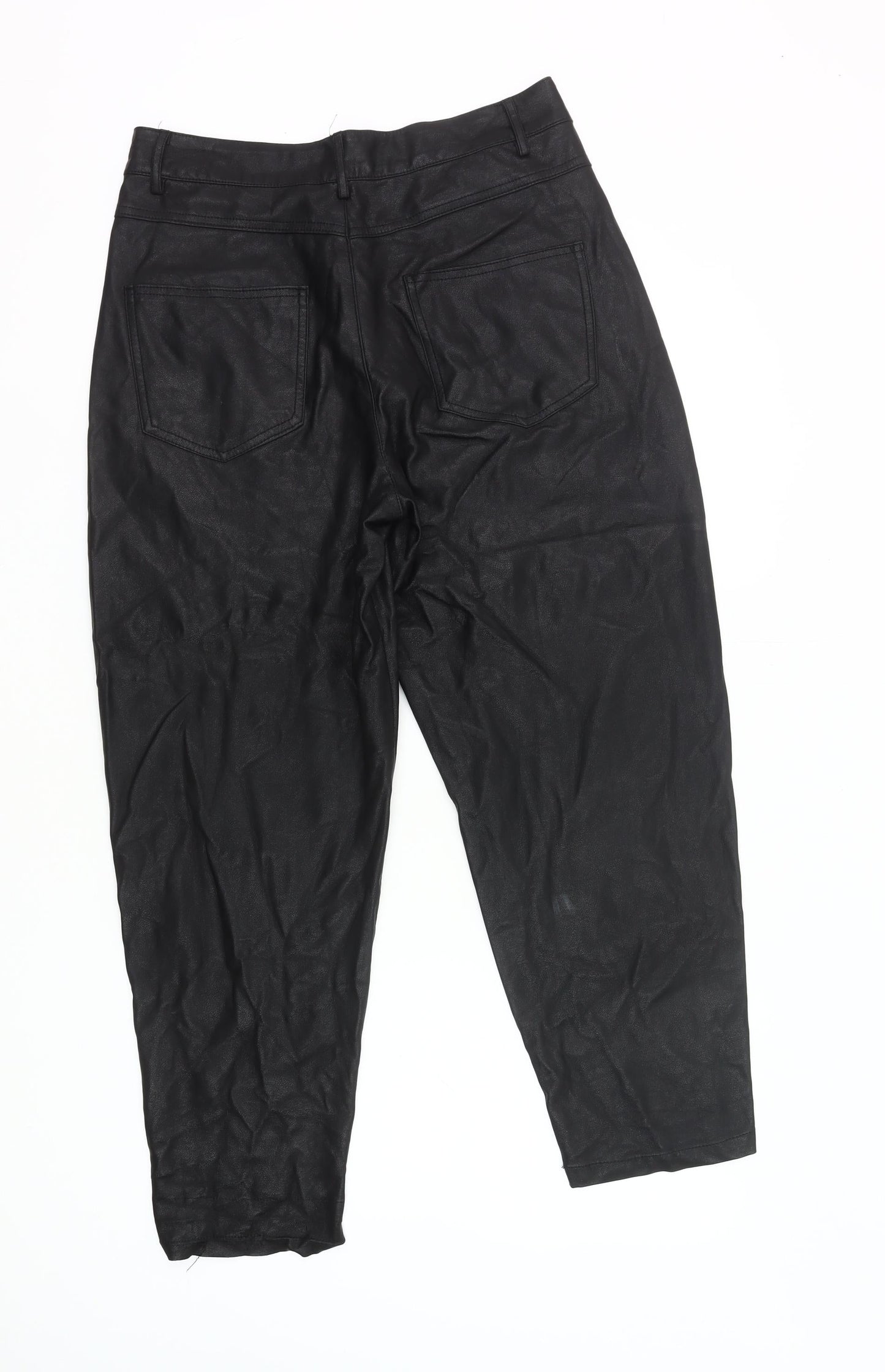 Zara Women Black Faux Leather Tapered Trousers Size 12