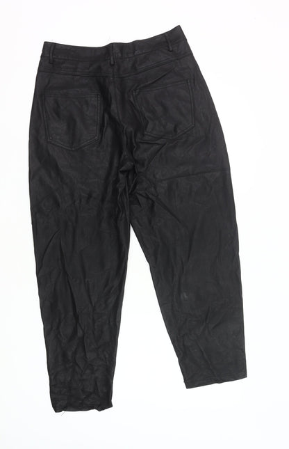 Zara Women Black Faux Leather Tapered Trousers Size 12