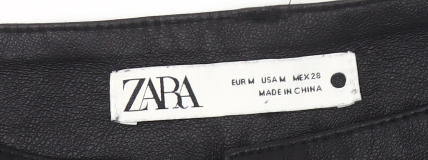 Zara Women Black Faux Leather Tapered Trousers Size 12