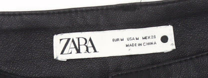 Zara Women Black Faux Leather Tapered Trousers Size 12