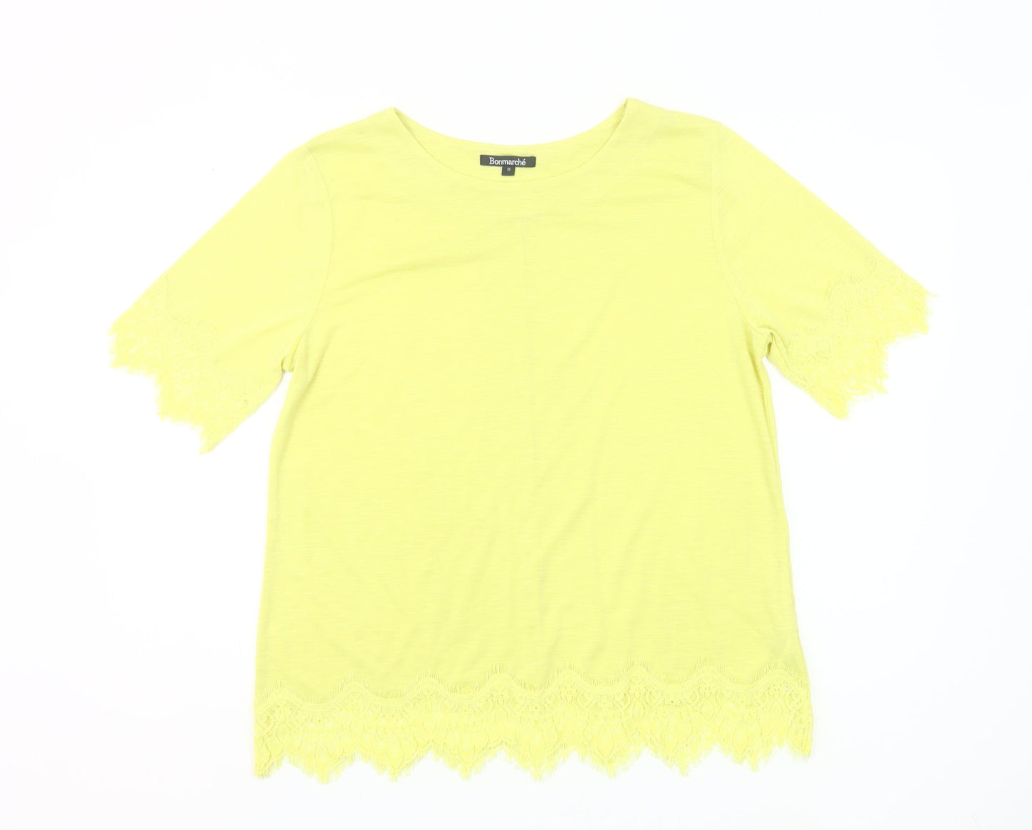 Bonmarché Women’s Yellow Lace Trim Short Sleeve T-Shirt Size 12