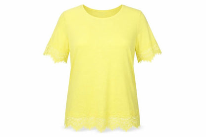 Bonmarché Women’s Yellow Lace Trim Short Sleeve T-Shirt Size 12