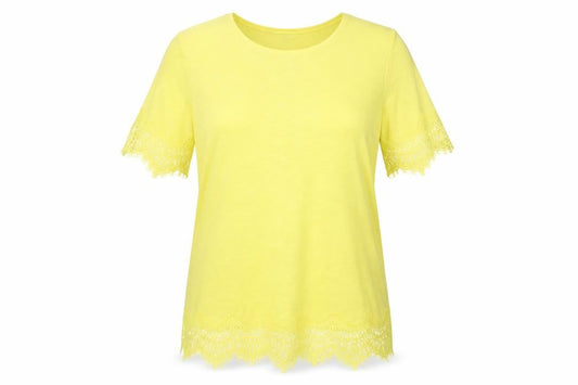 Bonmarché Women’s Yellow Lace Trim Short Sleeve T-Shirt Size 12