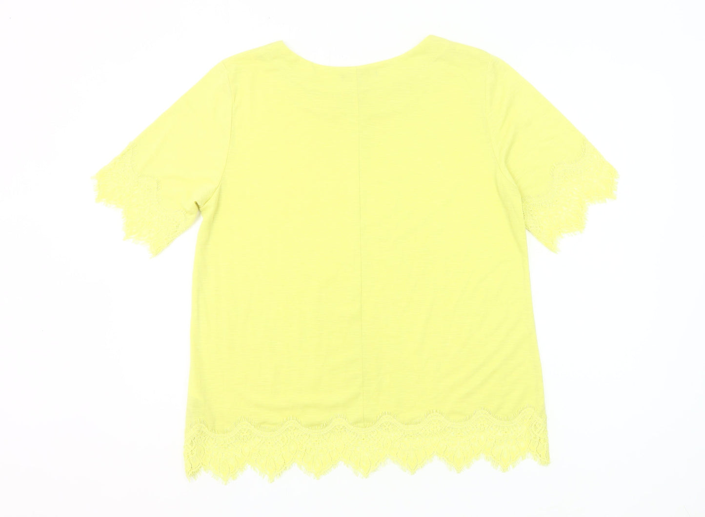 Bonmarché Women’s Yellow Lace Trim Short Sleeve T-Shirt Size 12