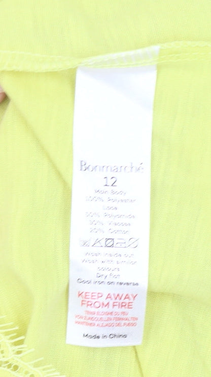 Bonmarché Women’s Yellow Lace Trim Short Sleeve T-Shirt Size 12