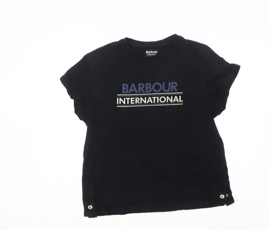 Barbour Women’s Black Logo T-Shirt UK 14 Short Sleeve Cotton