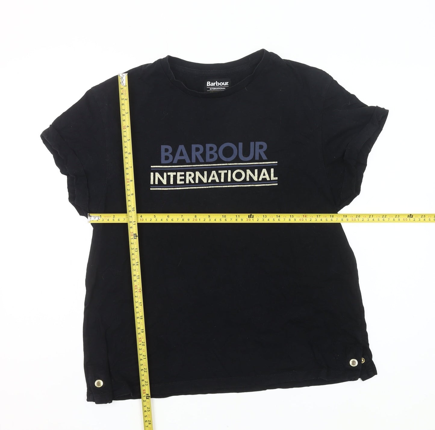 Barbour Women’s Black Logo T-Shirt UK 14 Short Sleeve Cotton