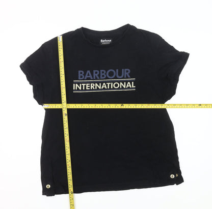 Barbour Women’s Black Logo T-Shirt UK 14 Short Sleeve Cotton