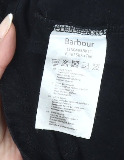 Barbour Women’s Black Logo T-Shirt UK 14 Short Sleeve Cotton