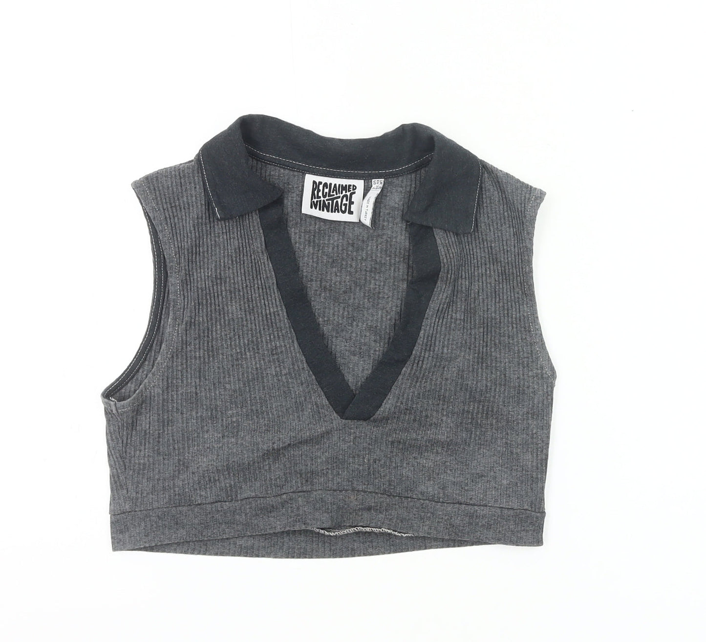 Reclaimed Vintage Women’s Grey Collared Cropped Tank Top UK 10