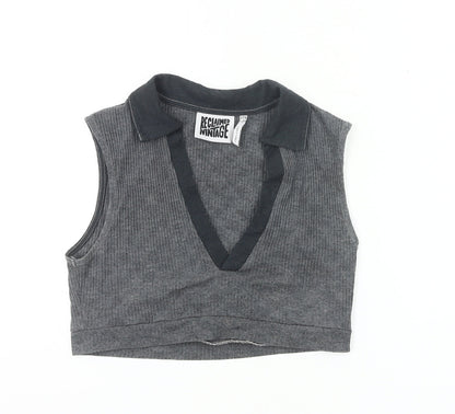 Reclaimed Vintage Women’s Grey Collared Cropped Tank Top UK 10