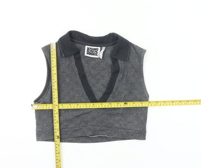 Reclaimed Vintage Women’s Grey Collared Cropped Tank Top UK 10